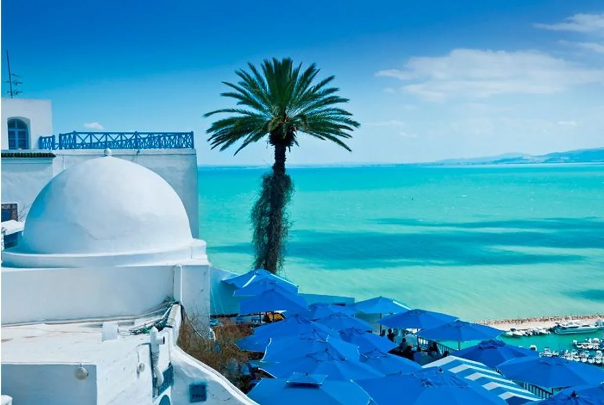 View of Sidi Bou Saïd, the blue-and-white village of Greater Tunis overlooking the Gulf of Tunis